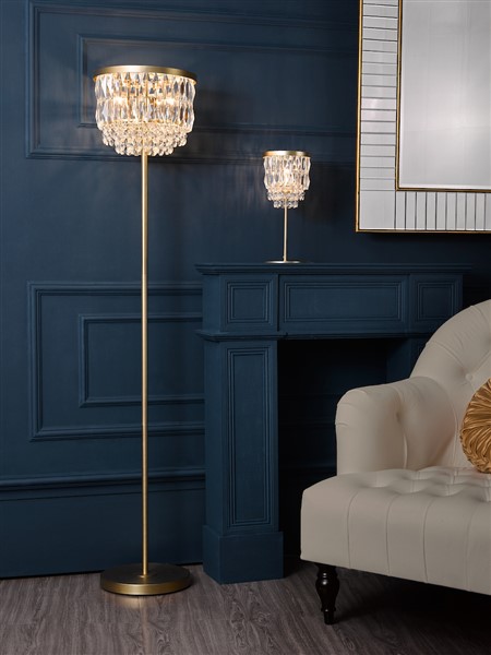 (image for) Laura Ashley Rhosill 3 Light Floor Lamp Crystal and Matt Antique Brass